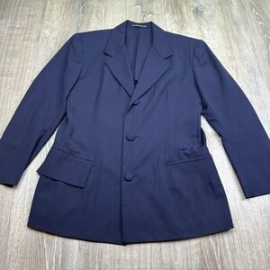 Yohji Yamamoto Mens Navy Blue Wool Gabardine Single-Breasted Blazer Size S